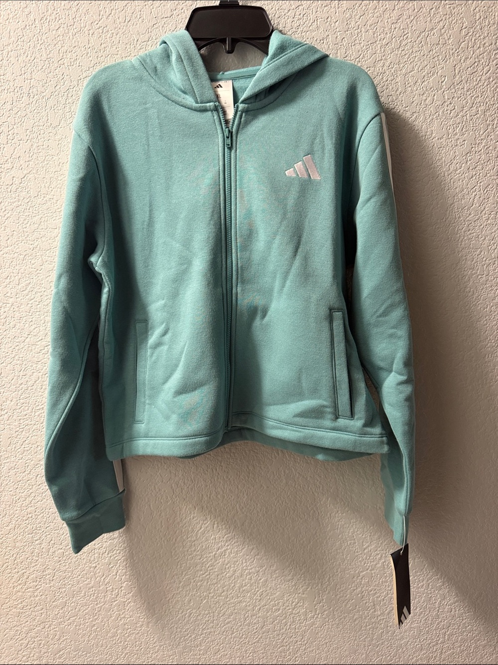 adidas Kids Light Teal Hooded Zip Puffer Jacket